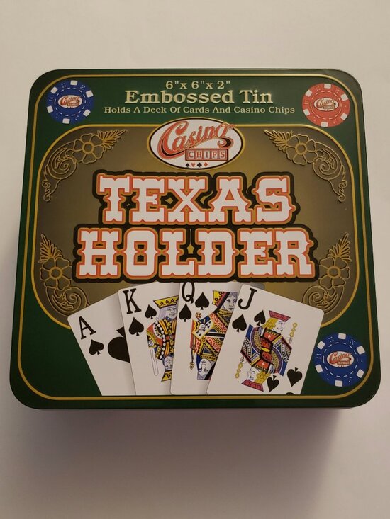 Other - 96 Poker Chips 3 Color Set Embossed Texas Holder Metal Tin Blue Green White